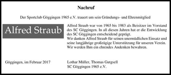 Nachruf Alfred Straub