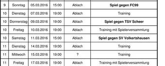Rückrunde Vorbereitungsplan